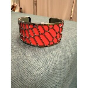 Les Georgettes Cuff Bracelet Silver Honeycomb Neon Pink Leather, MadeInFrance